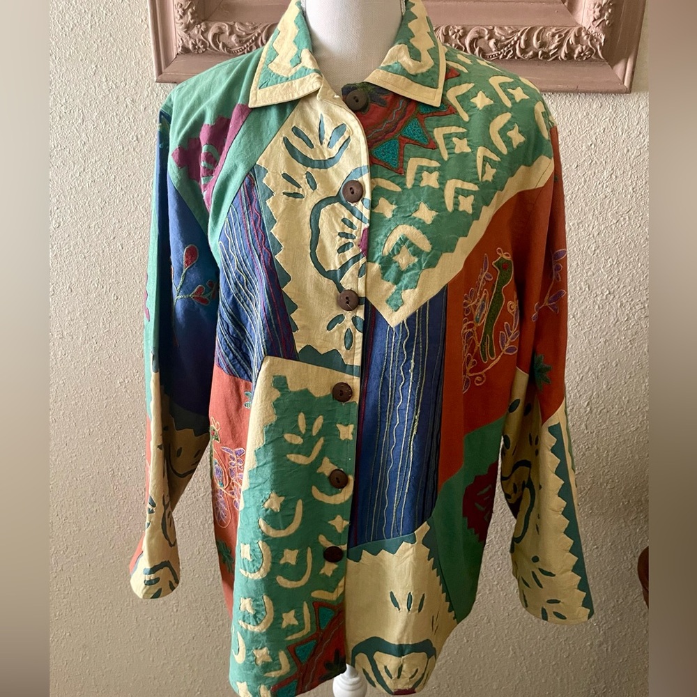 Vintage Silver Stream Quilted and Embroidered Folk Blazer